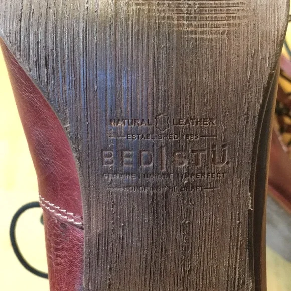 BED | STU Burgundy Leather Lace-Up Block Heel Pumps - Picture 11 of 16